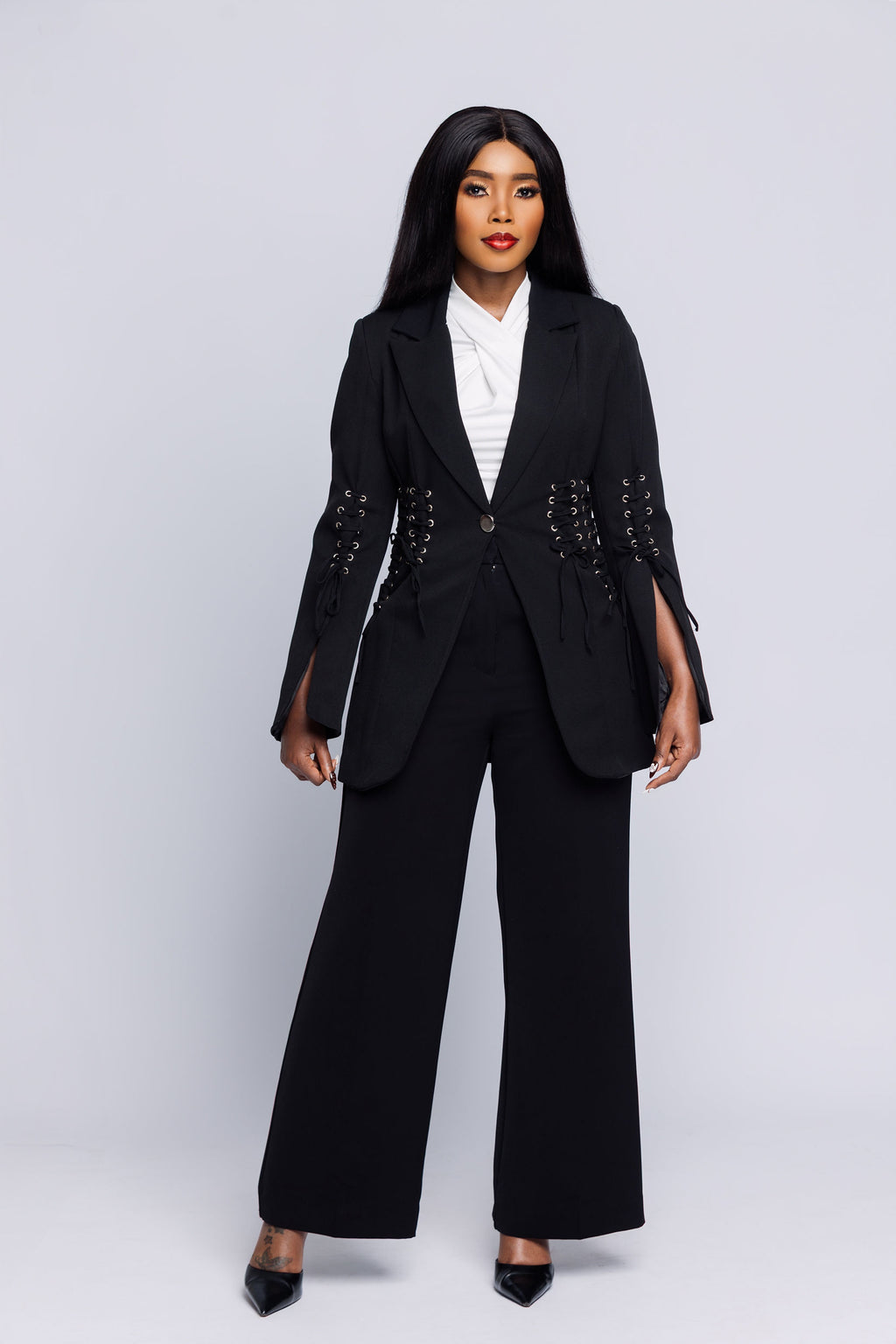 Black Lace-Up Structured Blazer