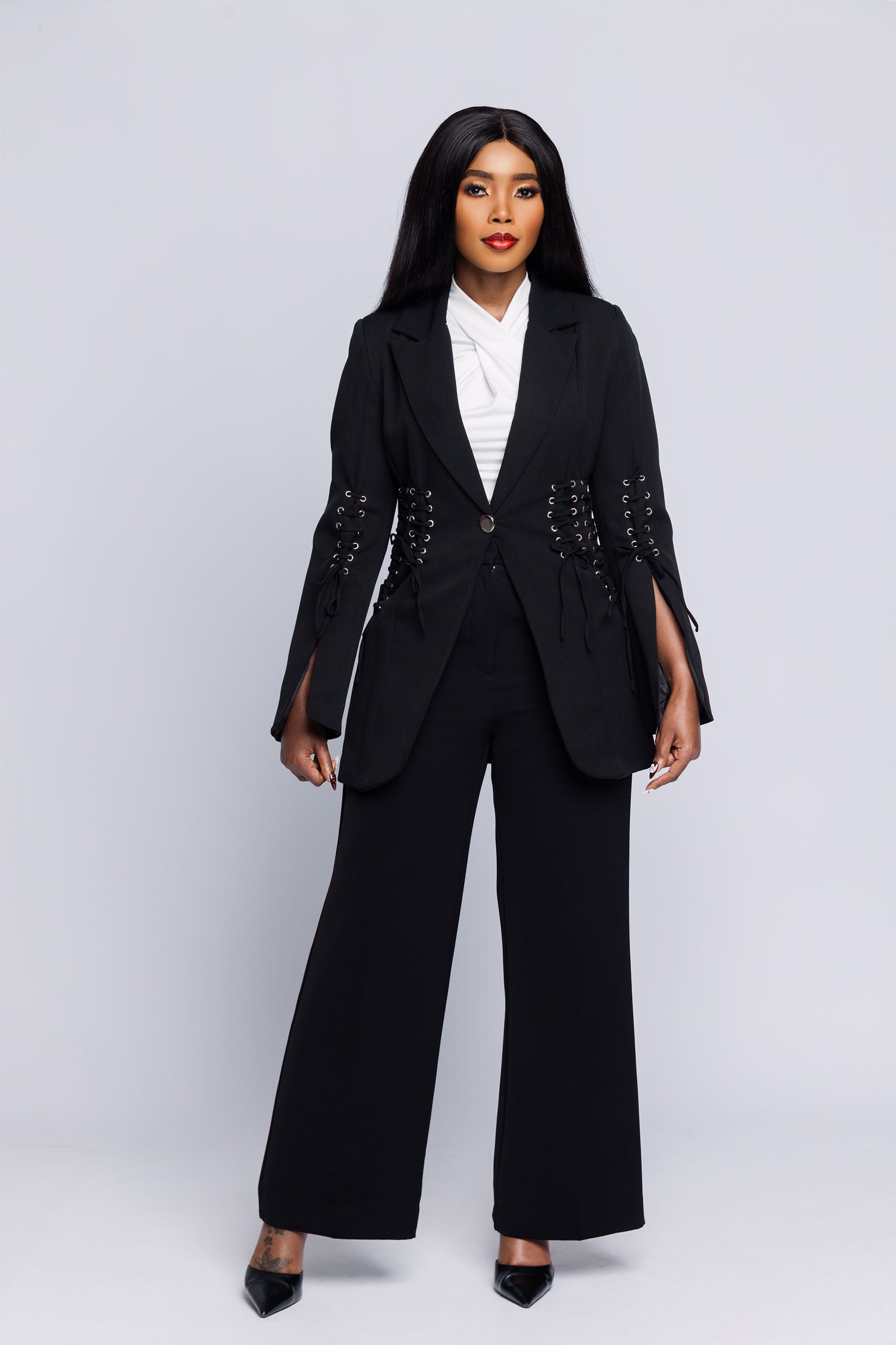 Black Lace-Up Structured Blazer