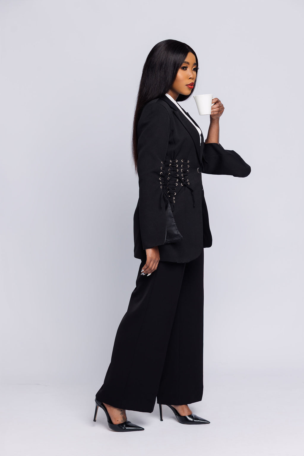 Black Lace-Up Structured Blazer