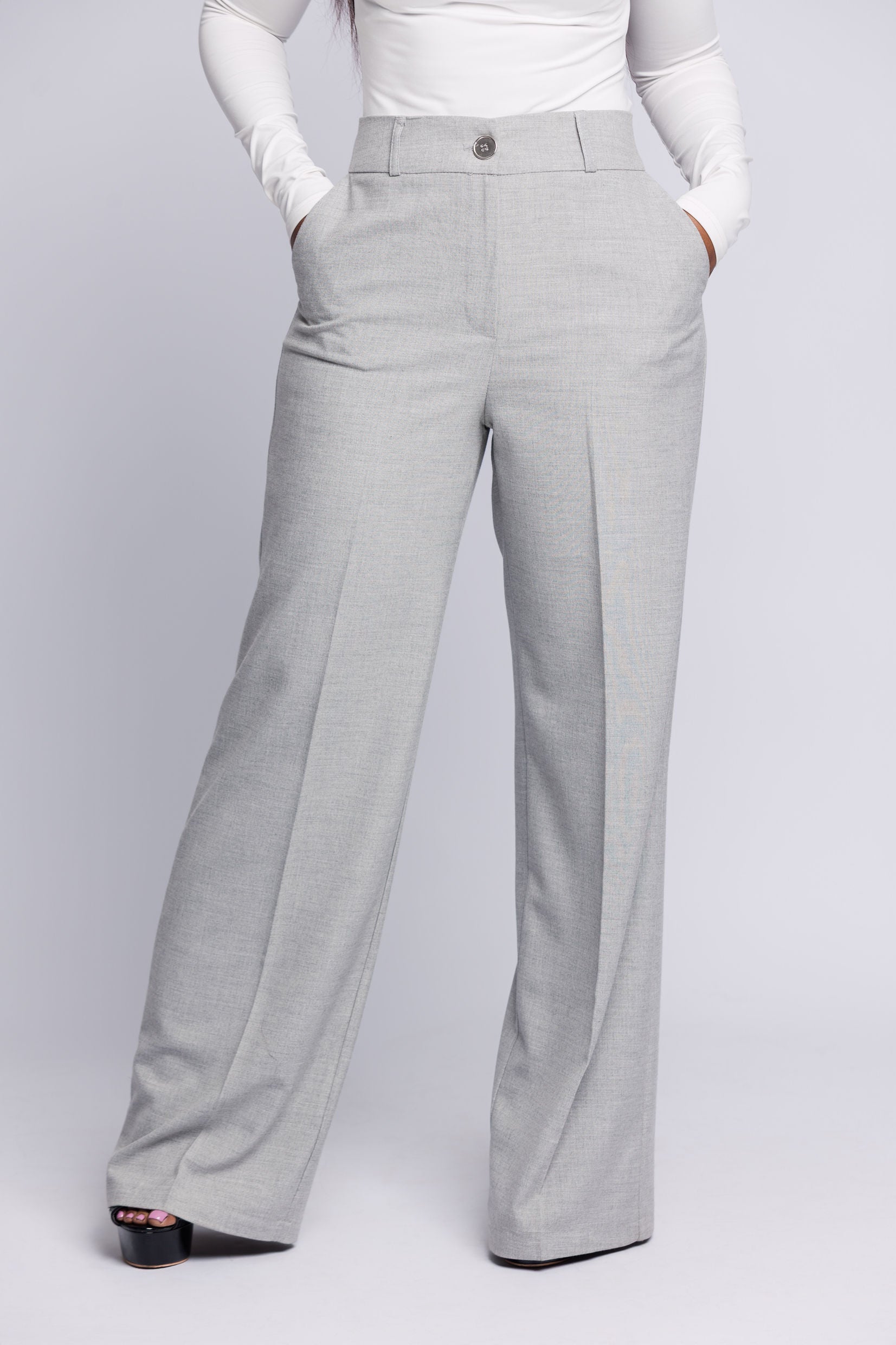 Light Grey Tailored Palazzo Trousers